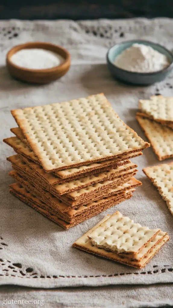 Homemade crispy gluten-free matzo crackers made with almond flour
