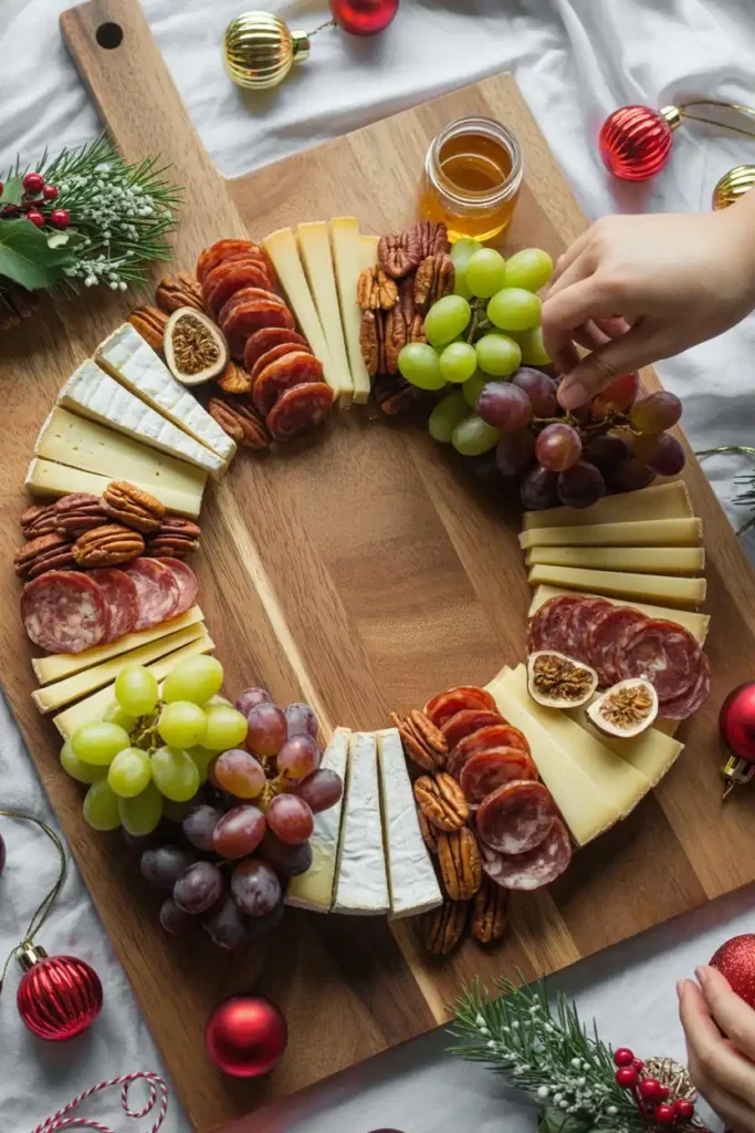 Festive Christmas charcuterie board arranged