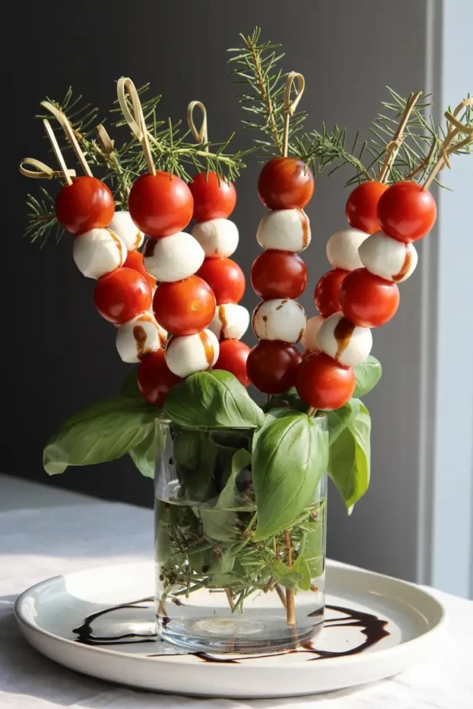 Fresh caprese skewers with tomatoes