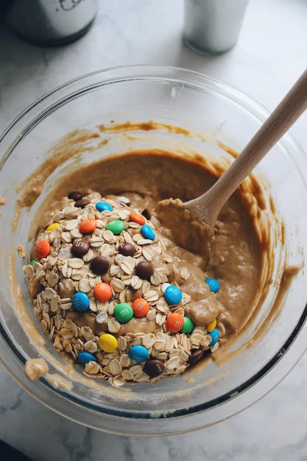 Gluten-free monster cookie dough with oats M&Ms and chocolate chips