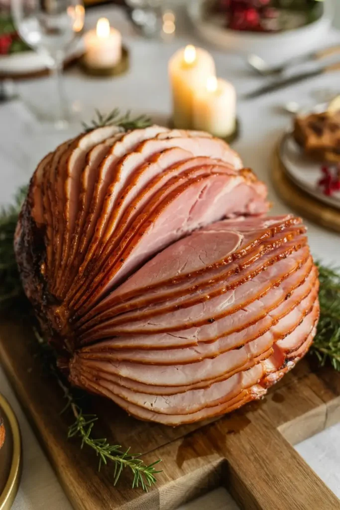 Sliced honey glazed Christmas ham