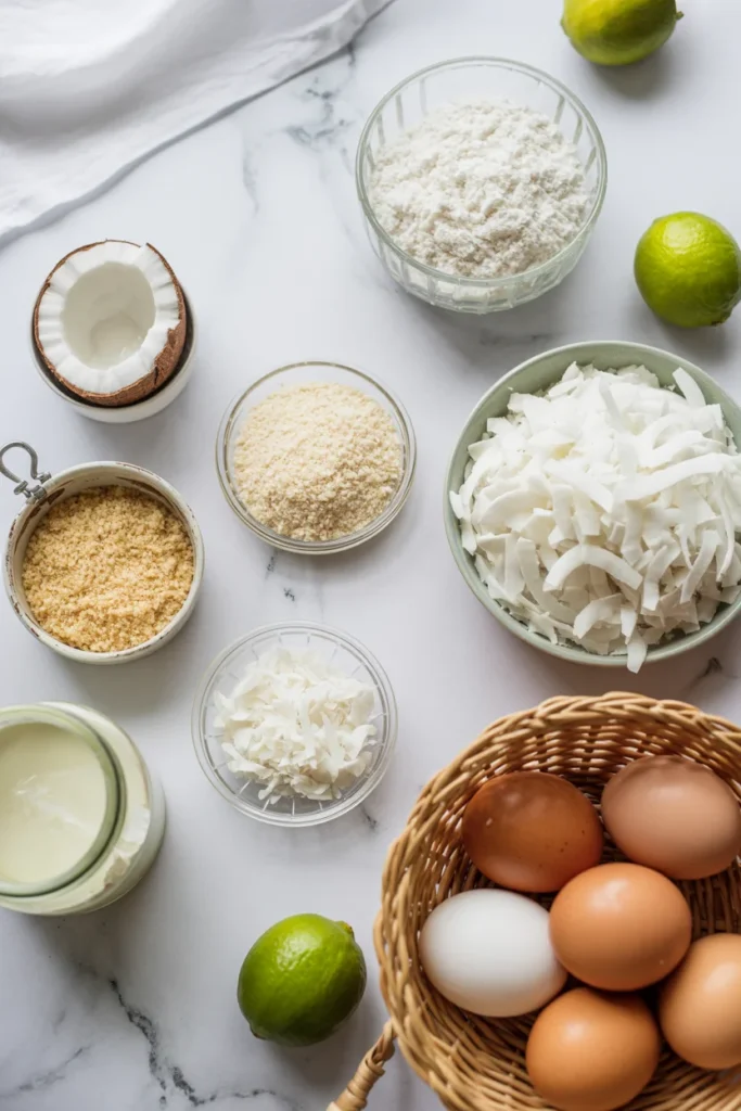 Ingredients for gluten-free coconut cakes