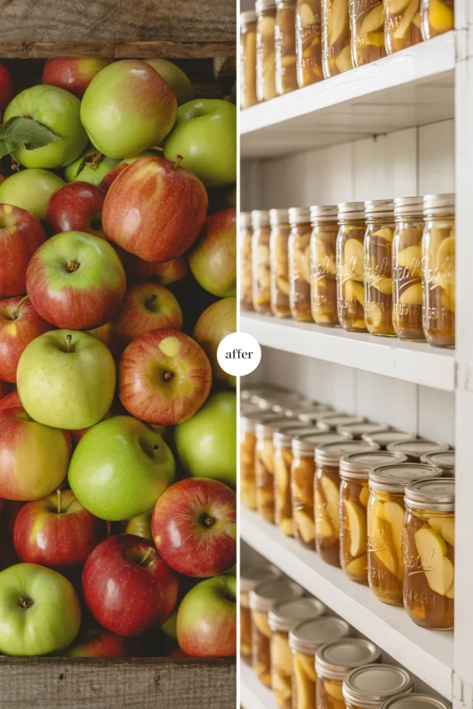 Before and after comparison of fresh apples transformed