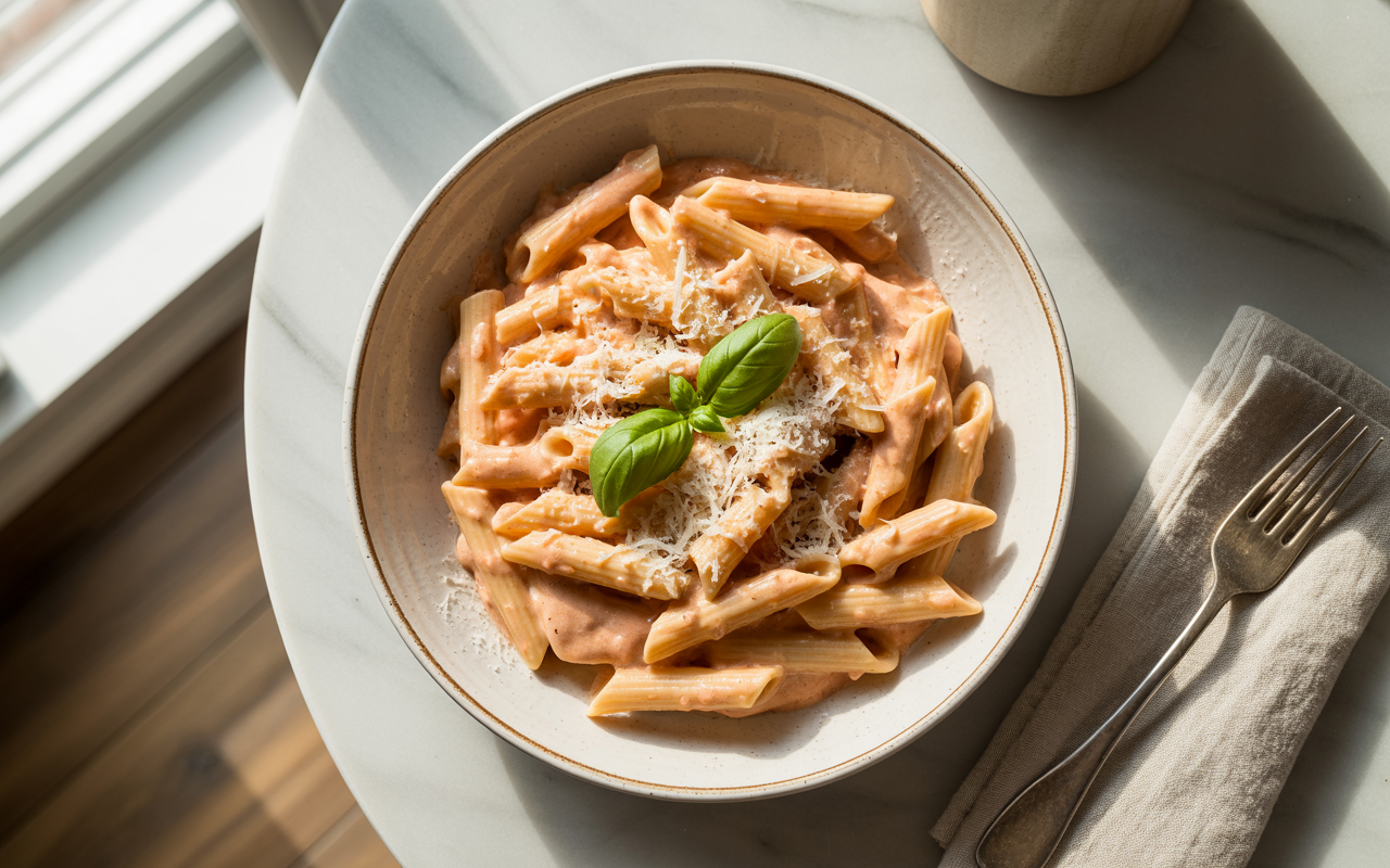 Creamy gluten-free penne rosa pasta