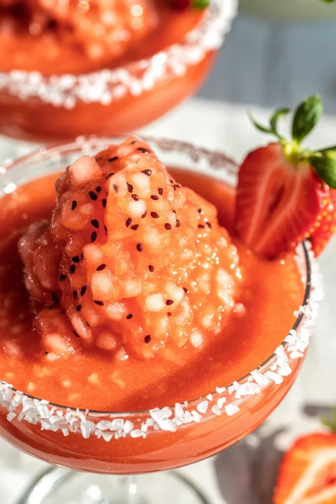 Strawberry margarita icy texture closeup