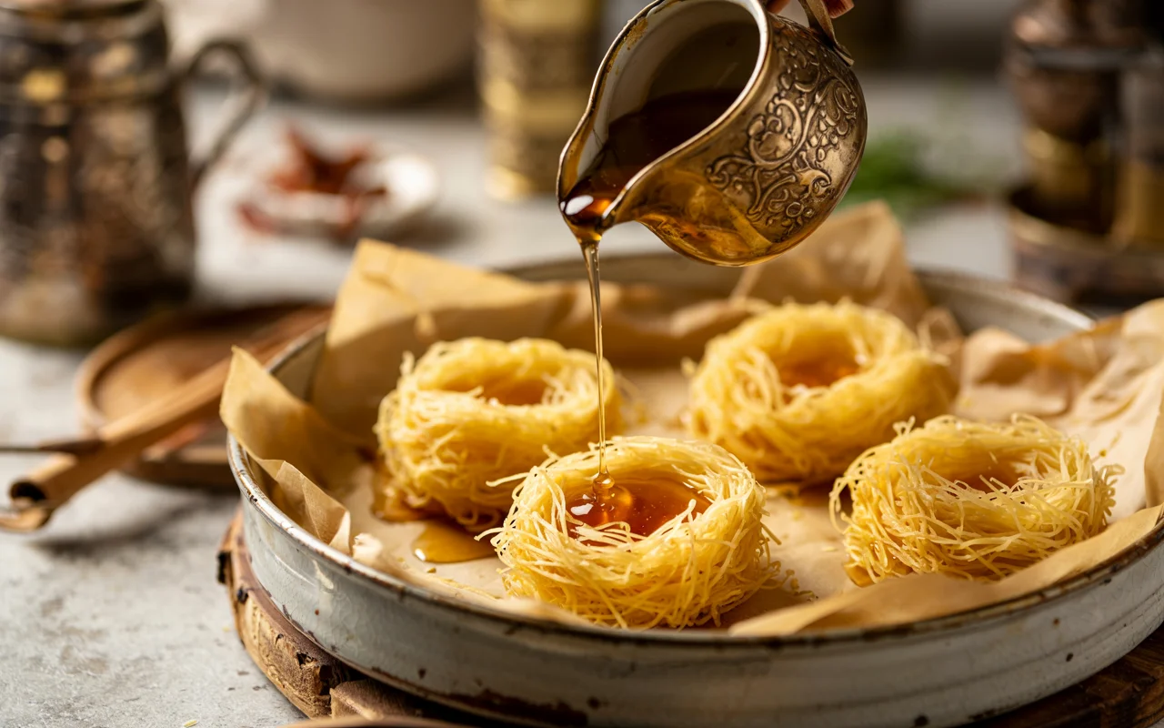 Golden gluten-free kataifi dessert